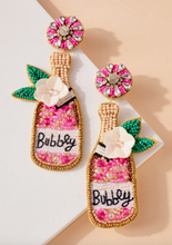 Load image into Gallery viewer, pink and gold bubbly seed beaded earrings with sparkles
