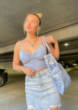 Load image into Gallery viewer, cute blue cut out tank top with adjustable straps and a bow in the back
