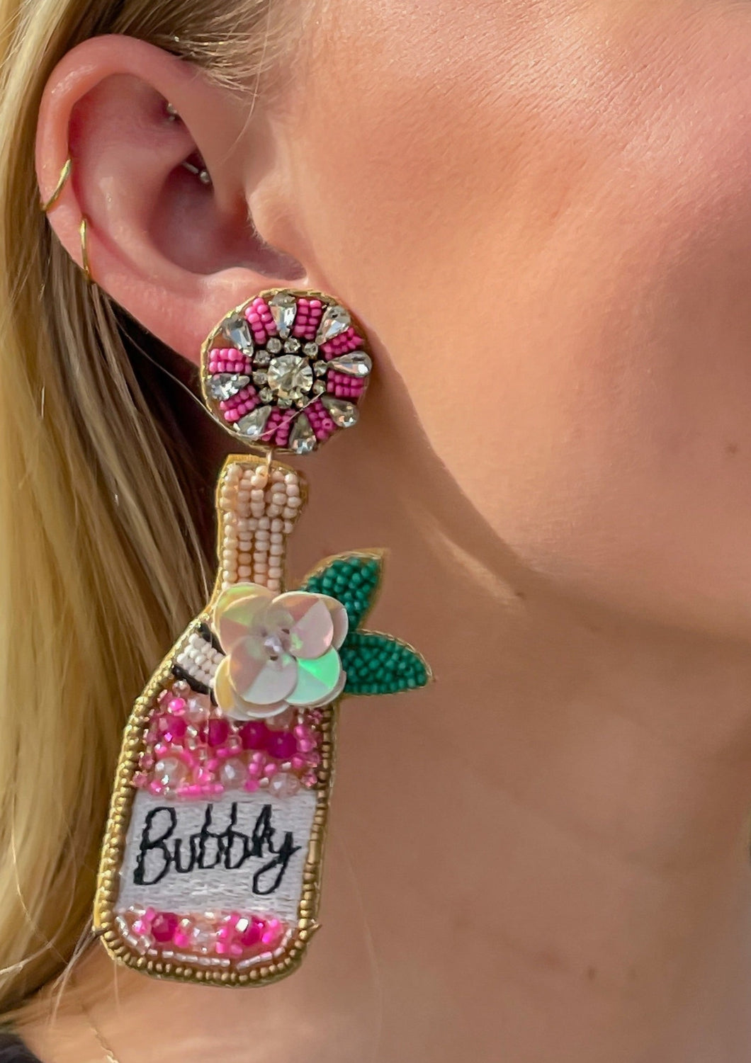 Pink Champagne Beaded Earrings