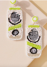 Load image into Gallery viewer, lime green and white white claw beaded earrings
